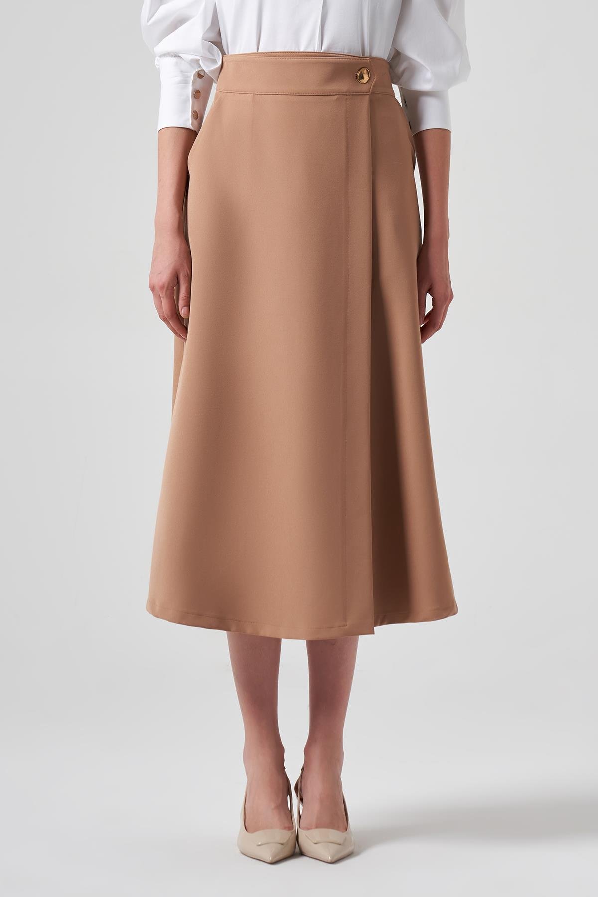 Nuss Düğme Detay Etek 8001 Camel