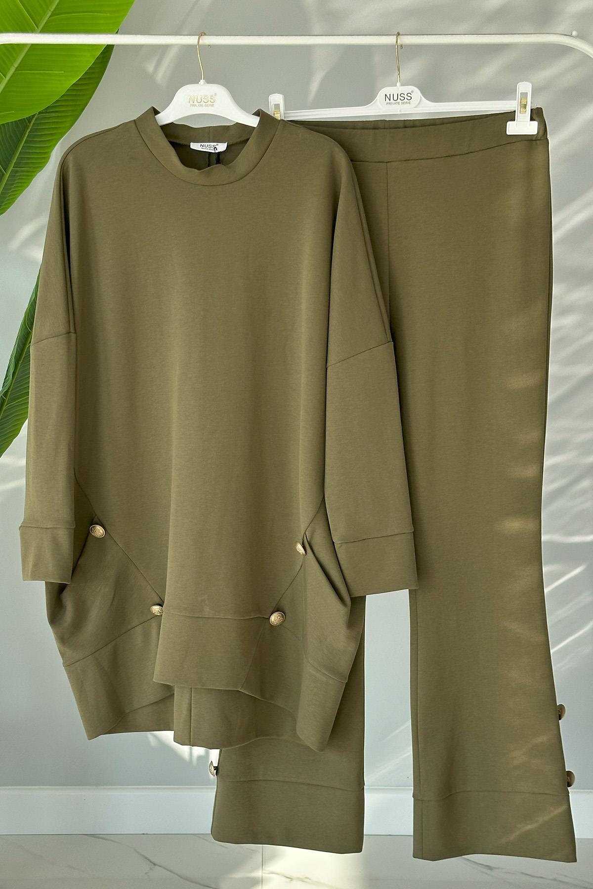 Nuss Düğme Detay Pantalonlu Takım 1002 Haki