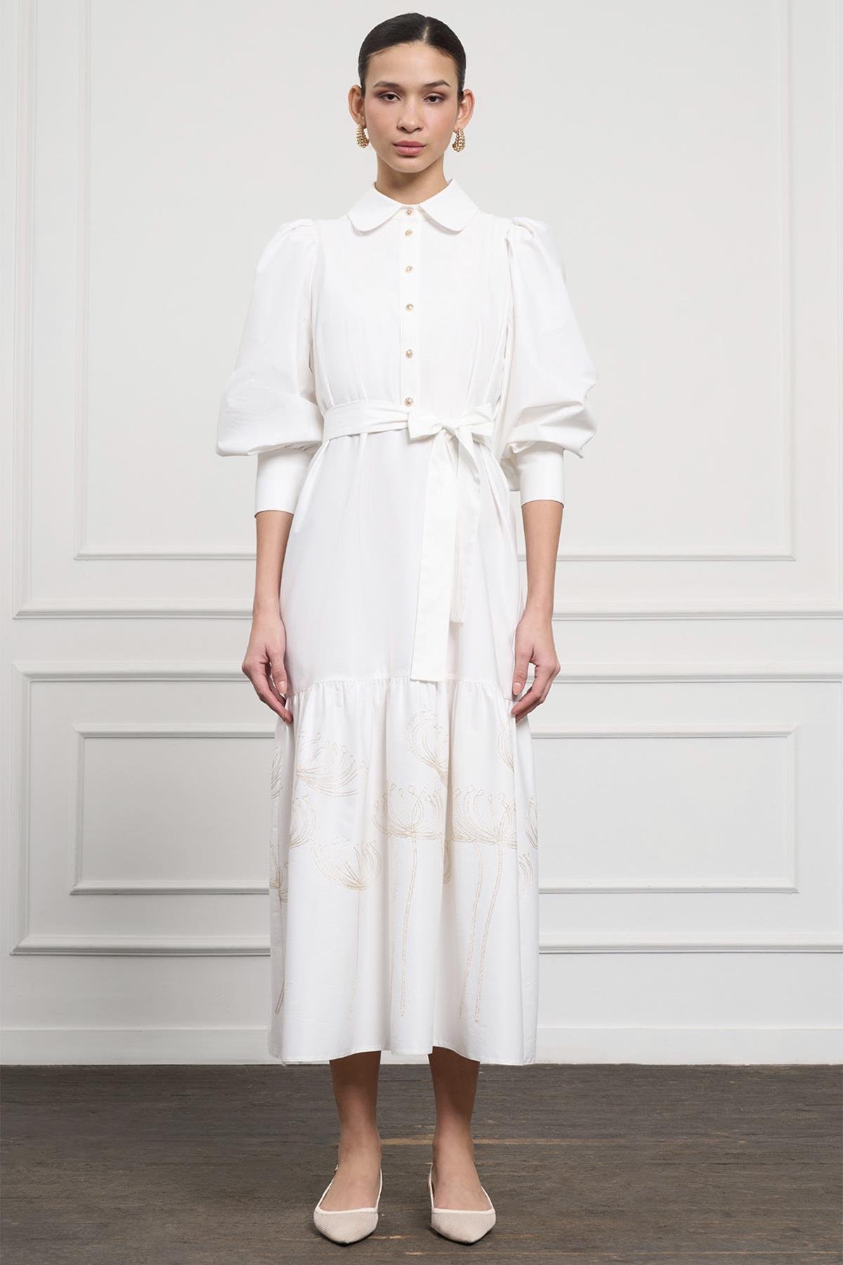 Nuss Düğme Detaylı Elbise 2051 Ekru