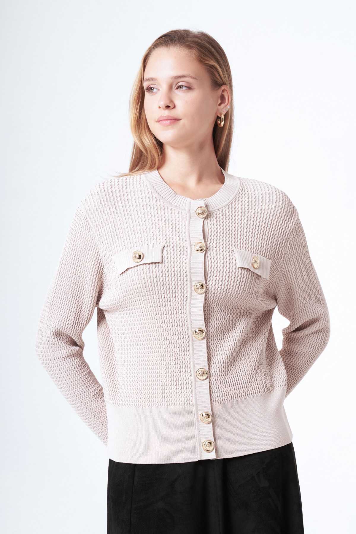 Nuss Düğmeli Rayon Hırka 601 Bej