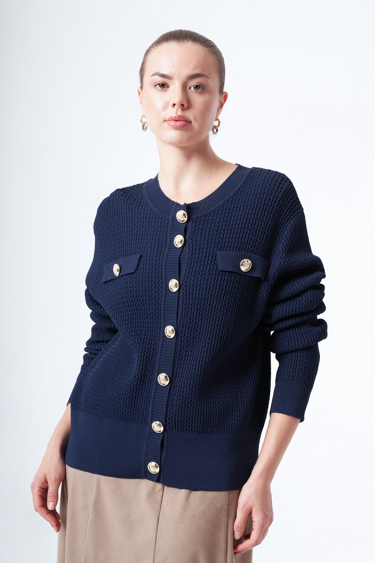 Nuss Düğmeli Rayon Hırka 601 Lacivert