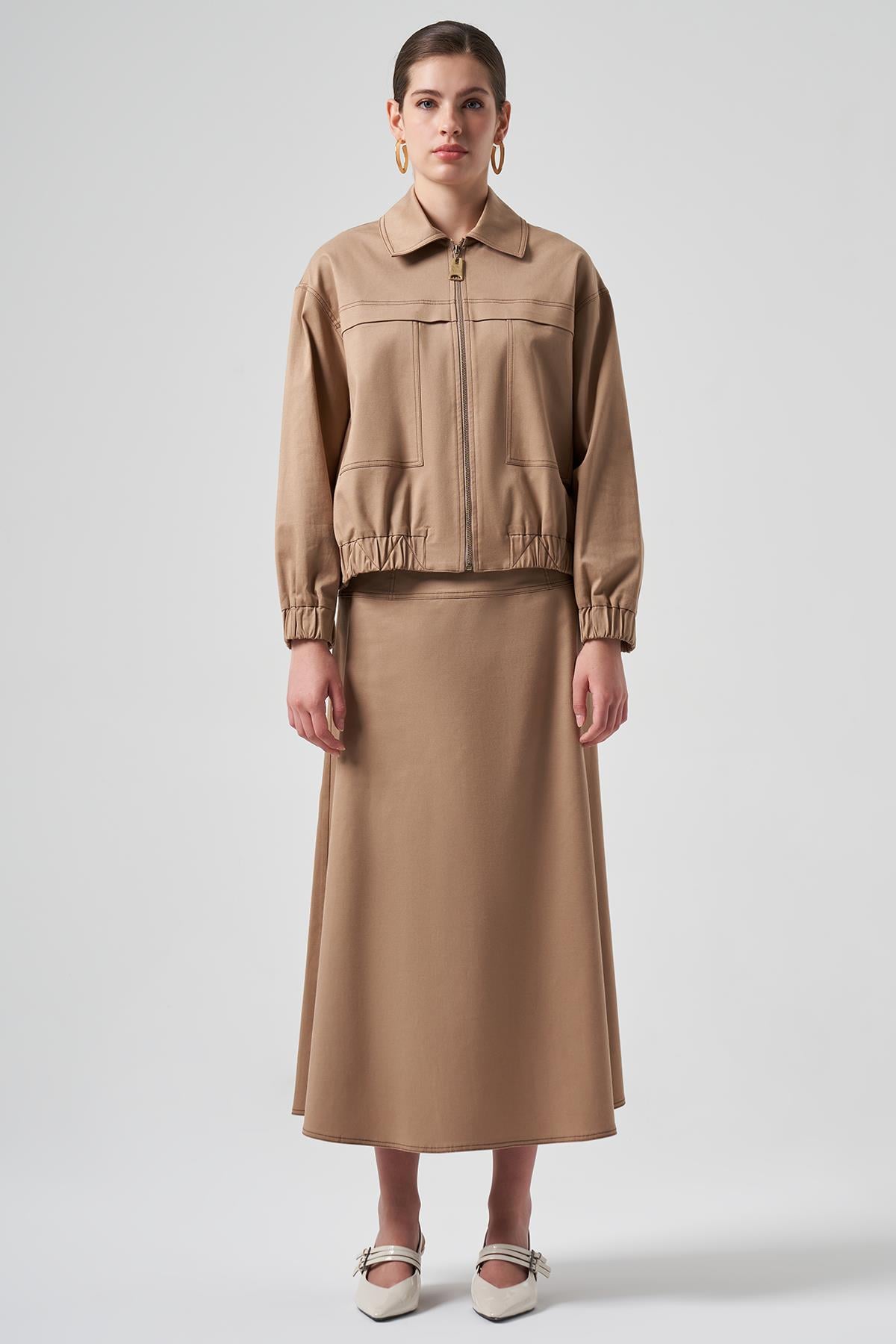 Nuss Fermuarlı Kısa Ceket 6027 Camel