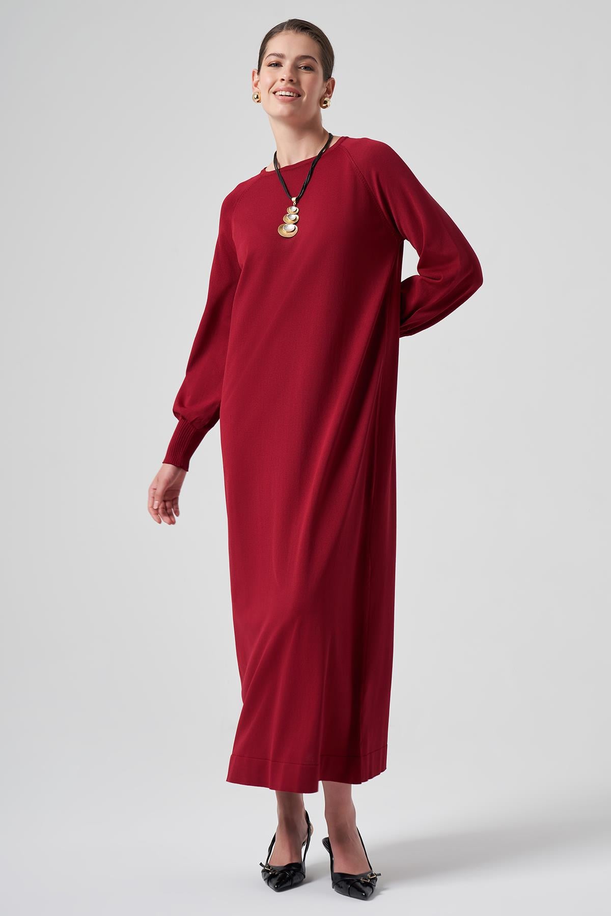 Nuss Merserize Basic Elbise 518 Bordo