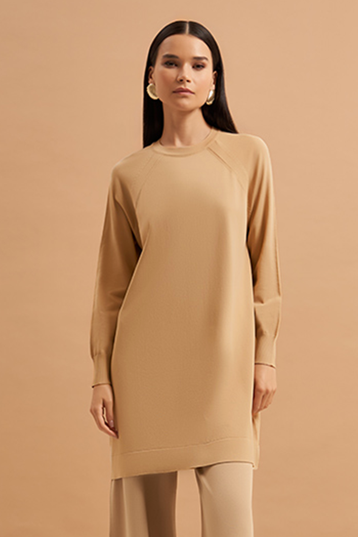 Nuss Merserize Bilek Detaylı Basic Tunik 500 Vizon