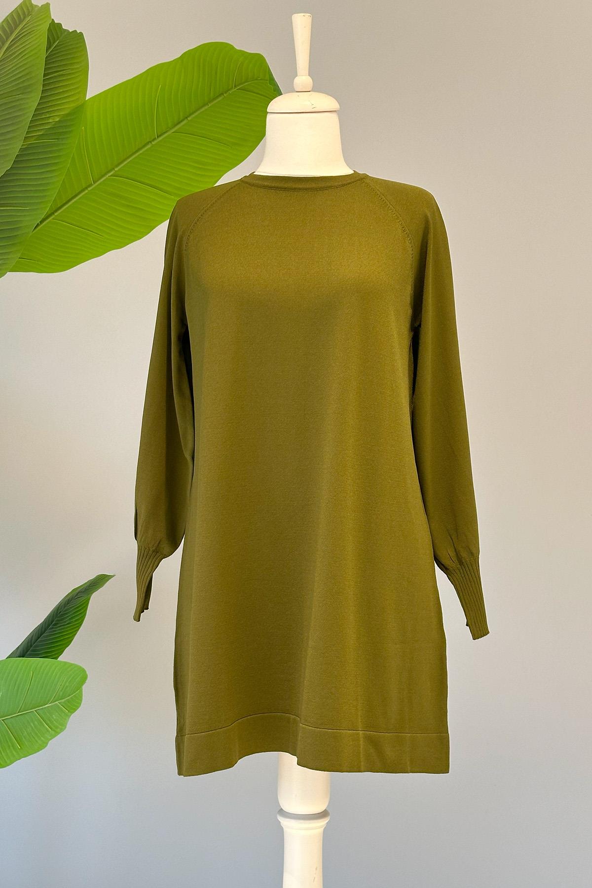 Nuss Merserize Bilek Detaylı Basic Tunik 500 Haki