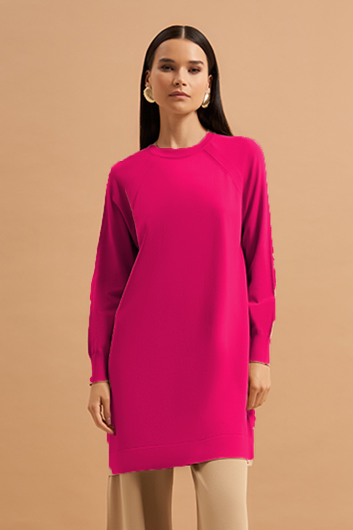 Nuss Merserize Bilek Detaylı Basic Tunik 500 Fuşya