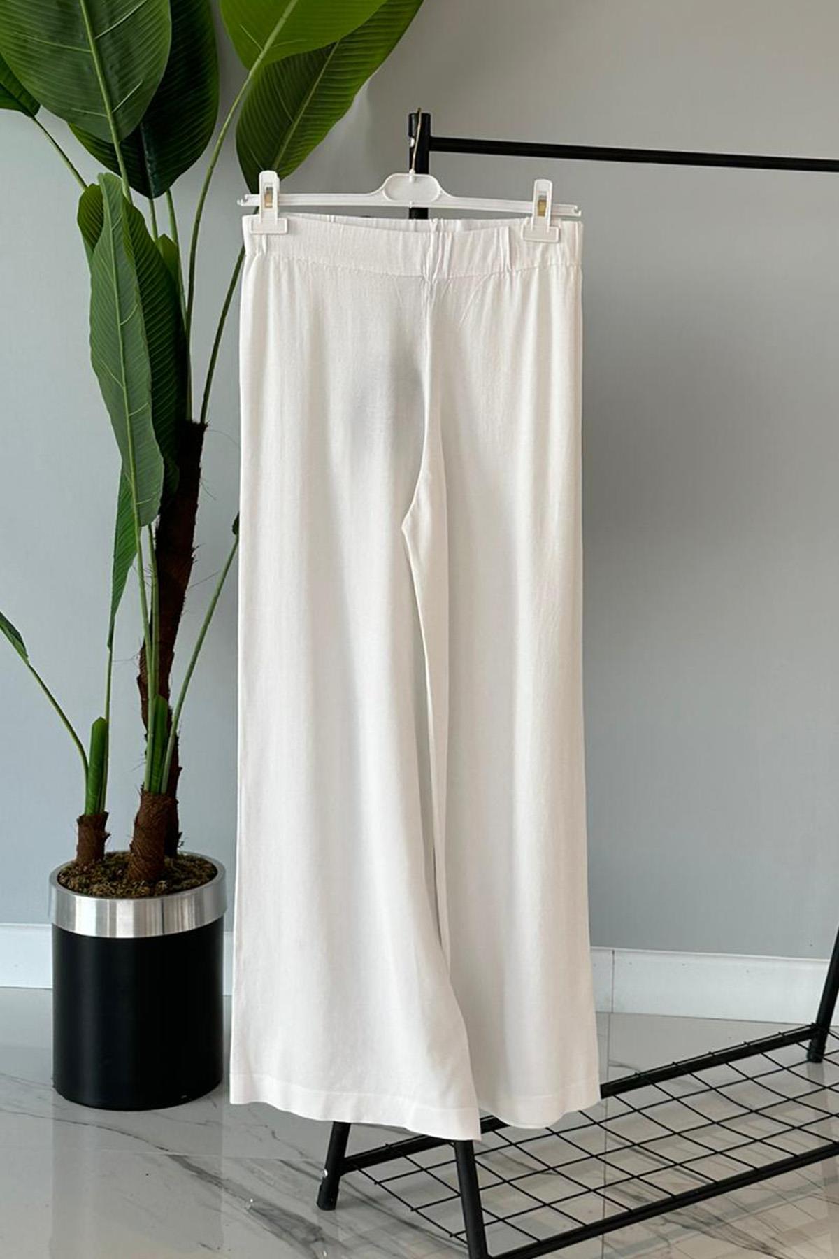 Nuss Merserize Bol Paça Pantolon 002 Ekru