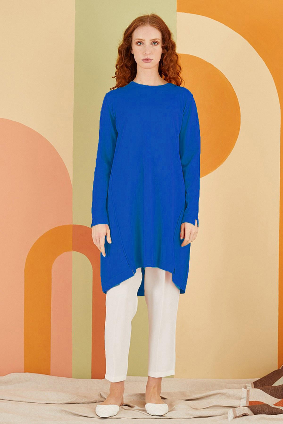 Nuss Merserize Çapraz Biriktirme Detaylı Tunik 061 Saks