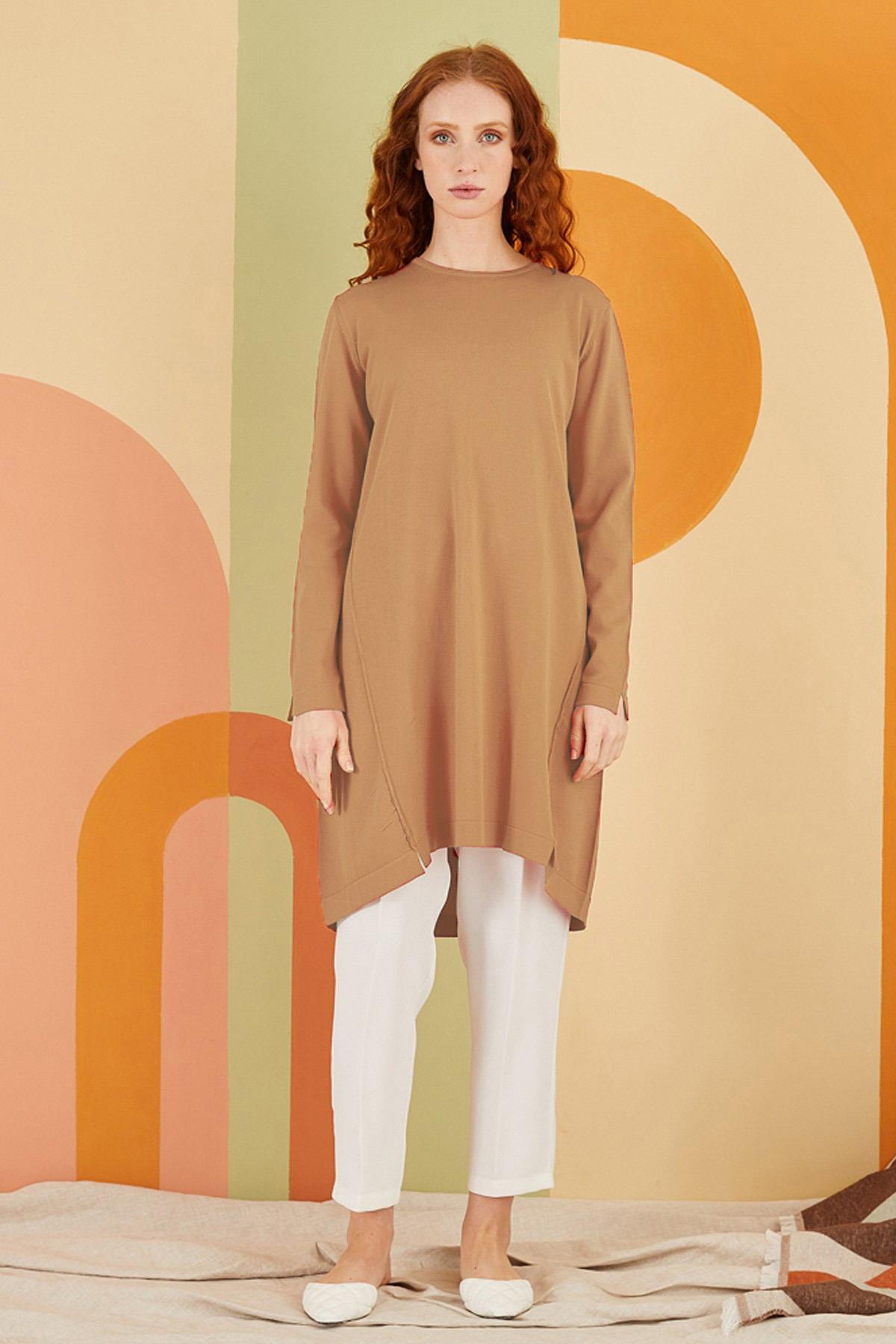 Nuss Merserize Çapraz Biriktirme Detaylı Tunik 061 Vizon