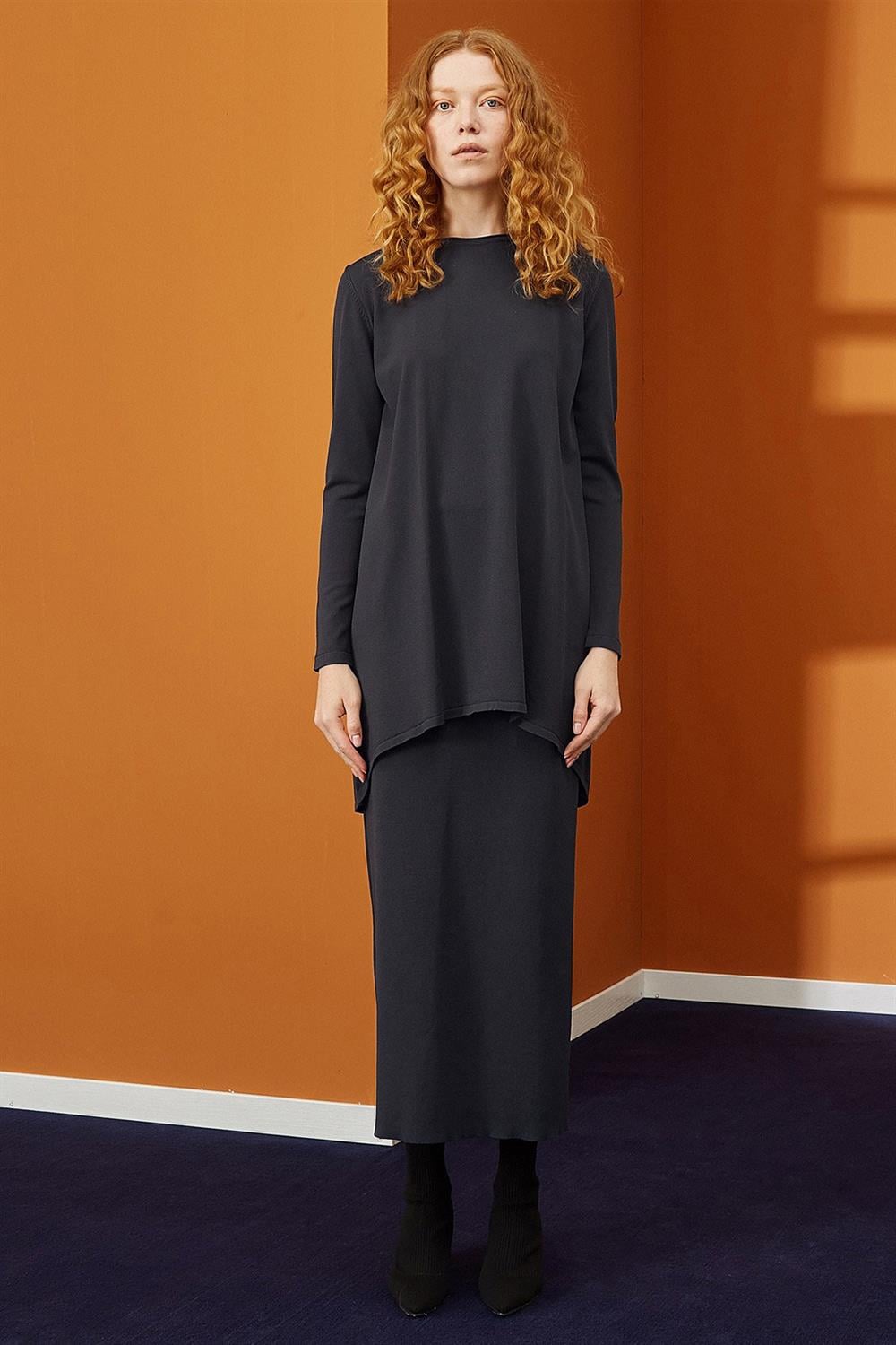 Nuss Merserize Çelik Örme Etek NS-23K-013ETK Antrasit