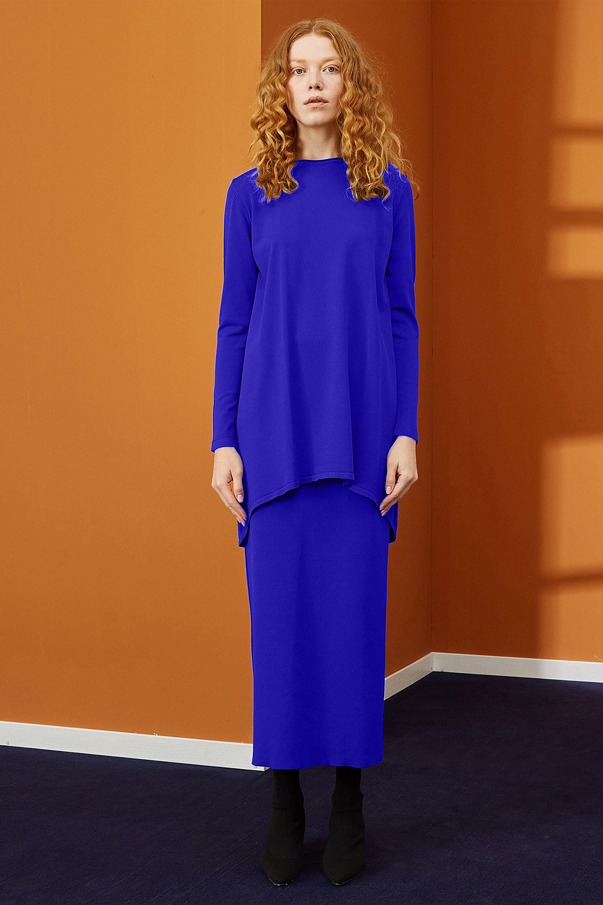 Nuss Merserize Çelik Örme Kalem Etek 013 Saks