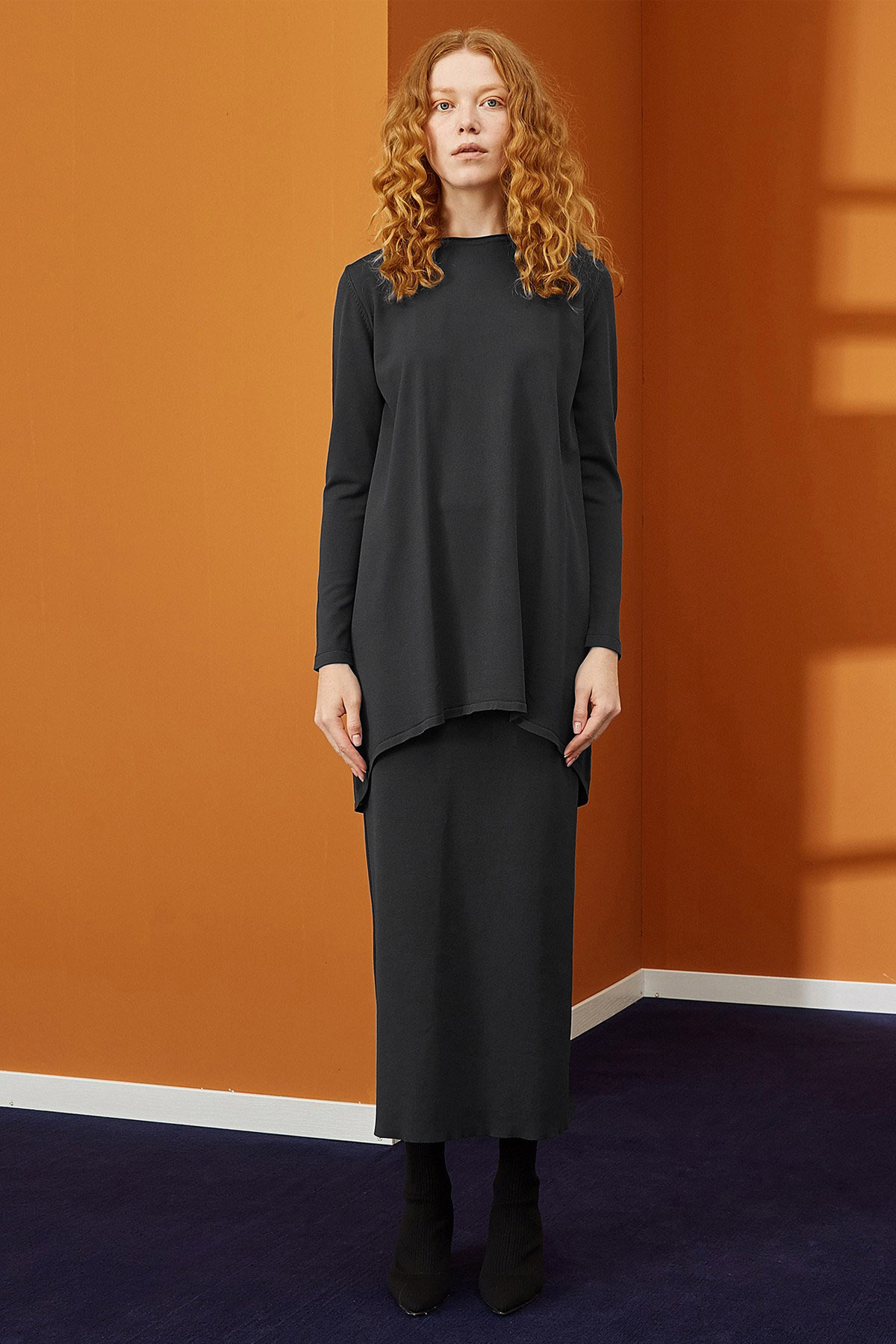 Nuss Merserize Çelik Örme Kalem Etek 013 Siyah