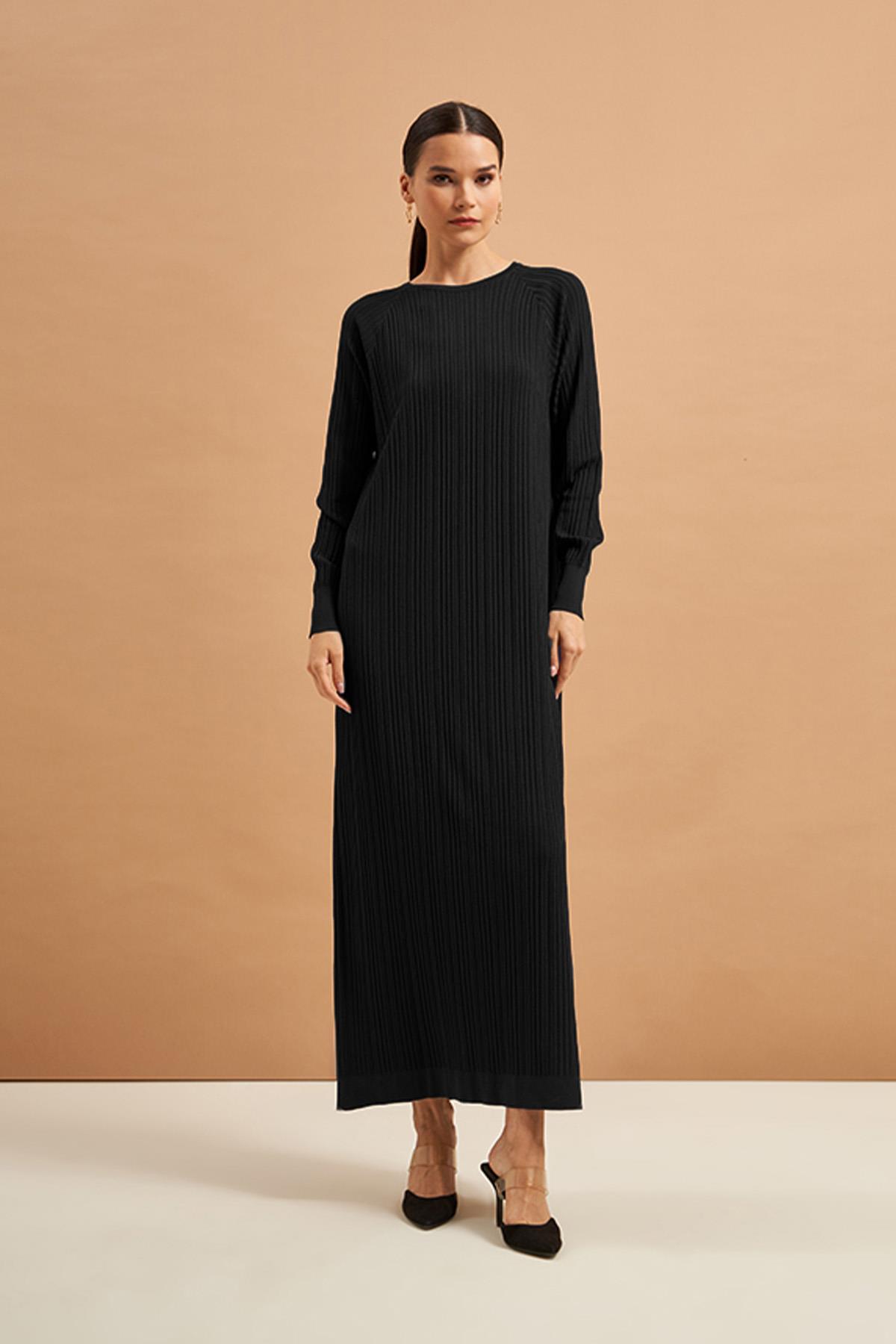 Nuss Merserize Çizgi Detay Elbise 400 Siyah