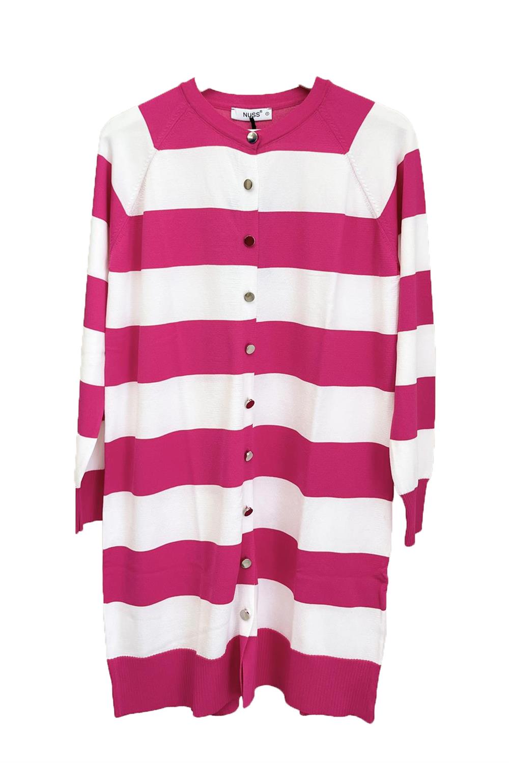 Nuss Merserize Çizgili Triko Hırka Orta Boy H-700 Fuşya