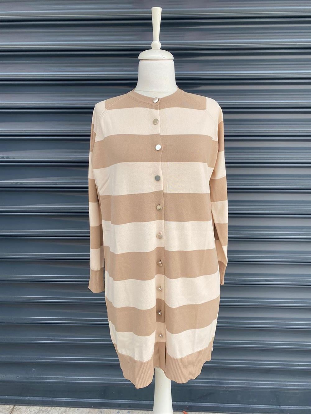 Nuss Merserize Çizgili Triko Hırka Orta Boy H-700 Mocha