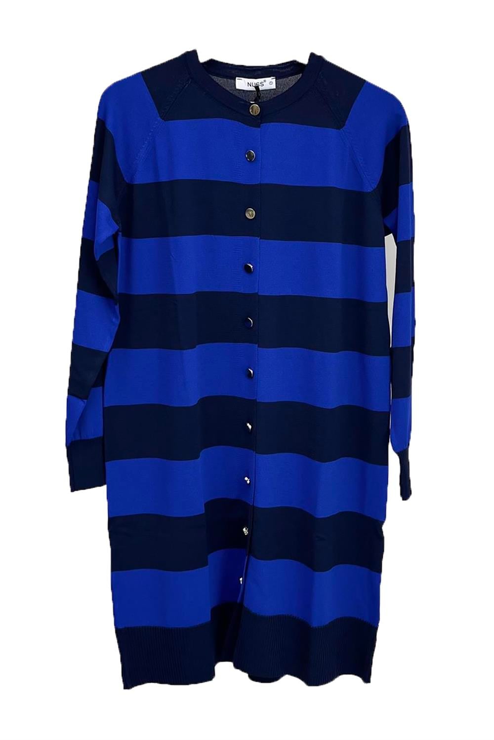 Nuss Merserize Çizgili Triko Hırka Orta Boy H-700 Lacivert