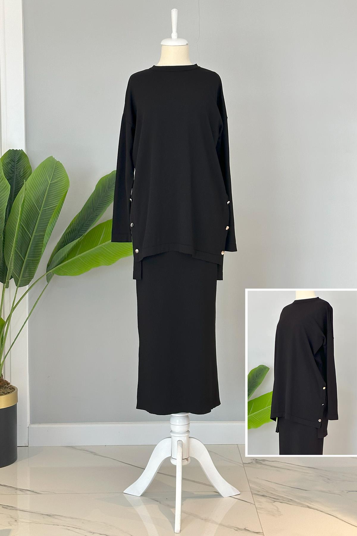 Nuss Merserize Kalem Etekli Takım Düğme Detay 1302 Siyah