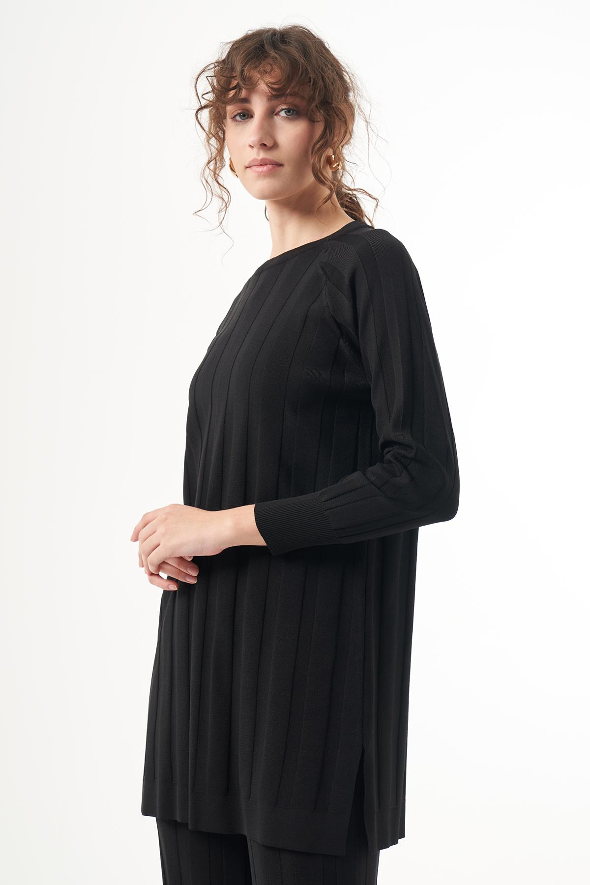 Nuss Merserize Kalın Fitilli Tunik 1101 Siyah