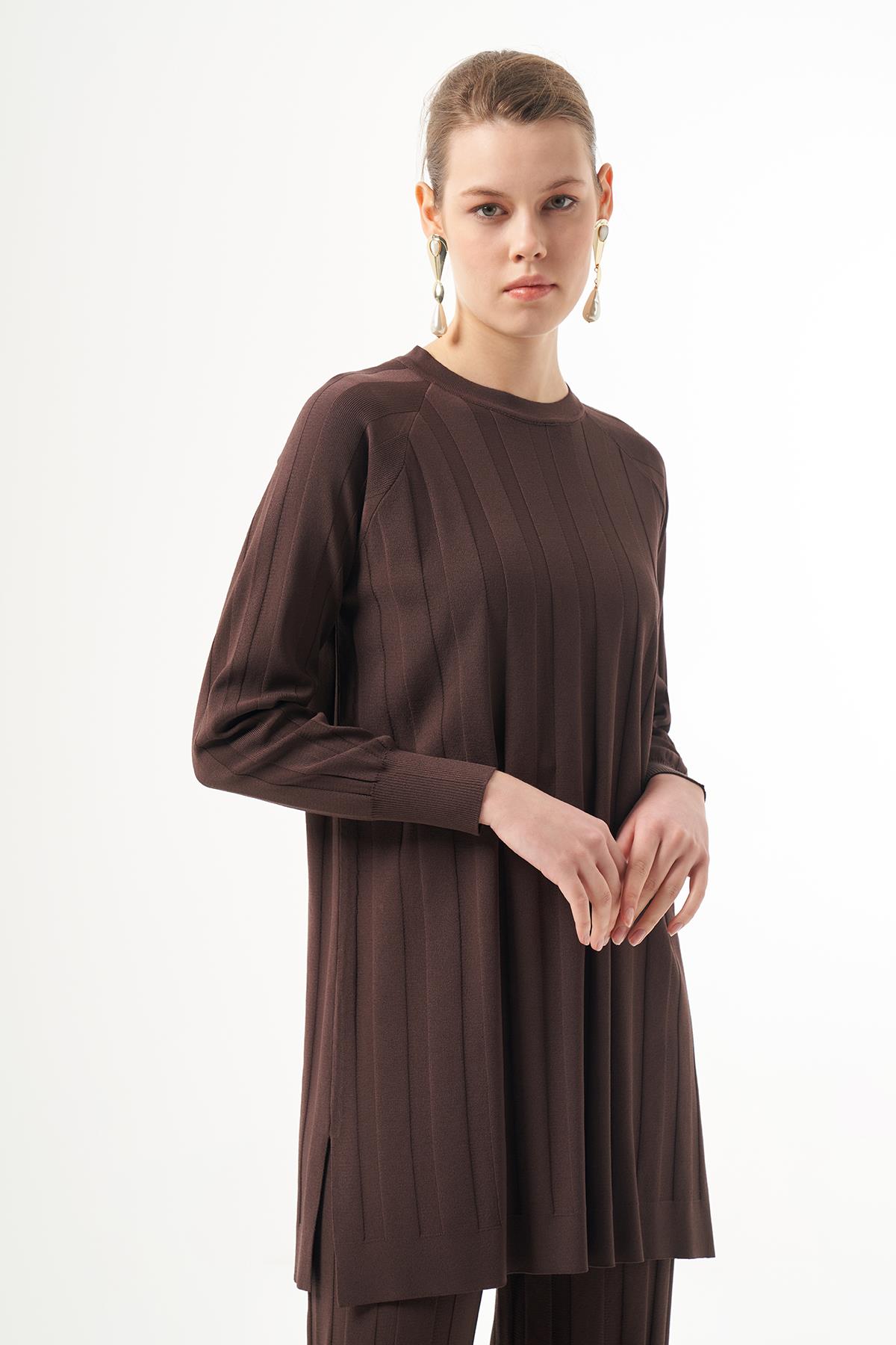 Nuss Merserize Kalın Fitilli Tunik 1101 Kahverengi