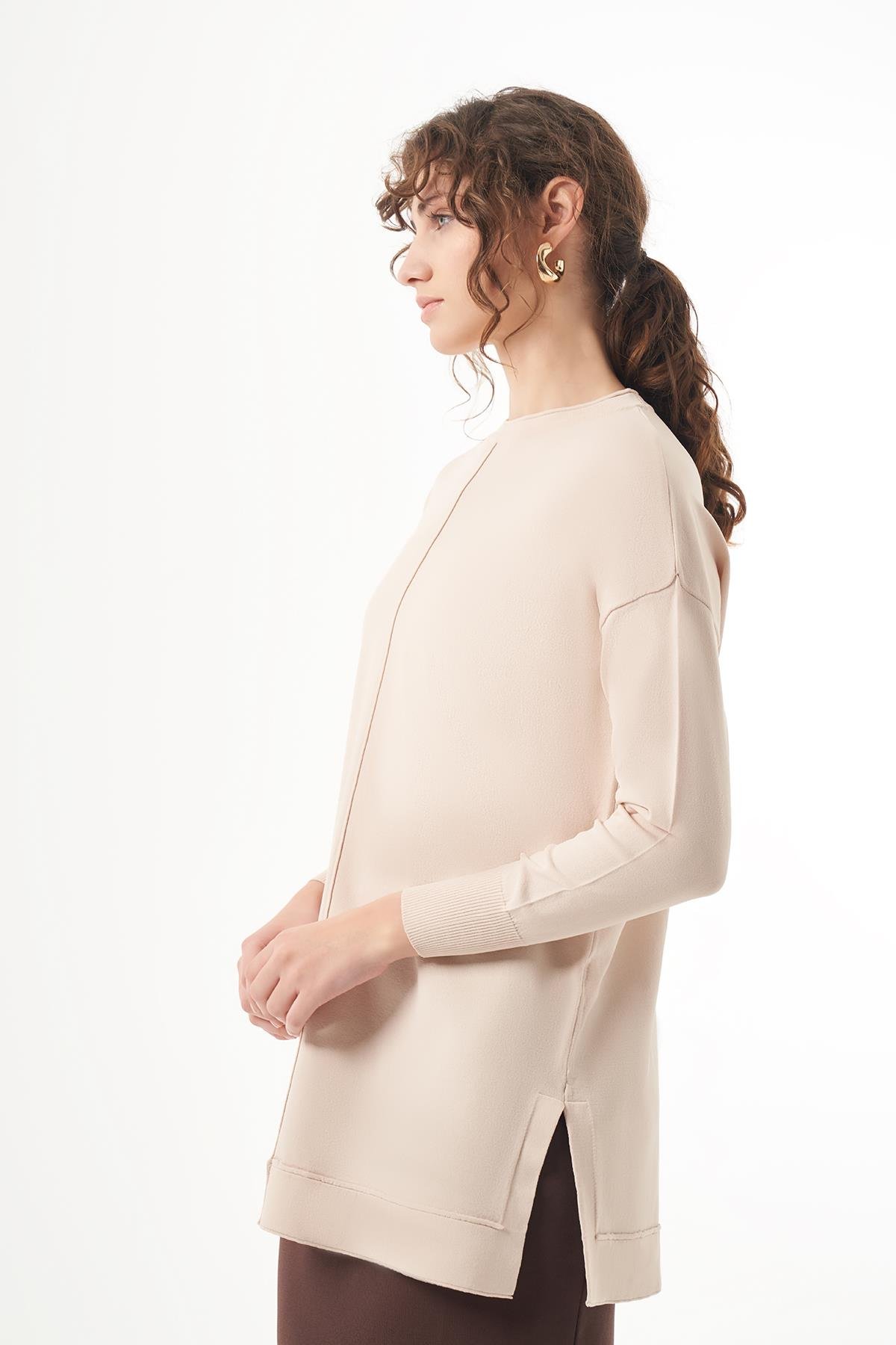 Nuss Merserize Kısa Tunik Bluz 1201 Bej