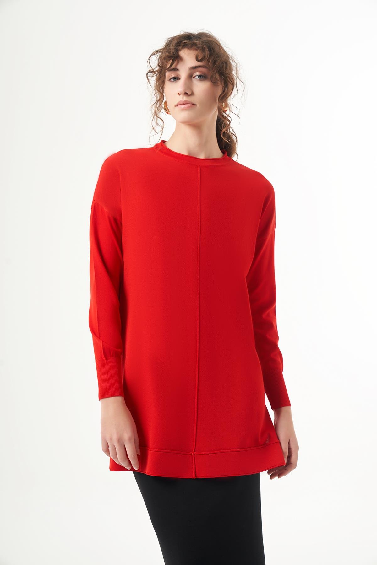 Nuss Merserize Kısa Tunik Bluz 1201 Kırmızı