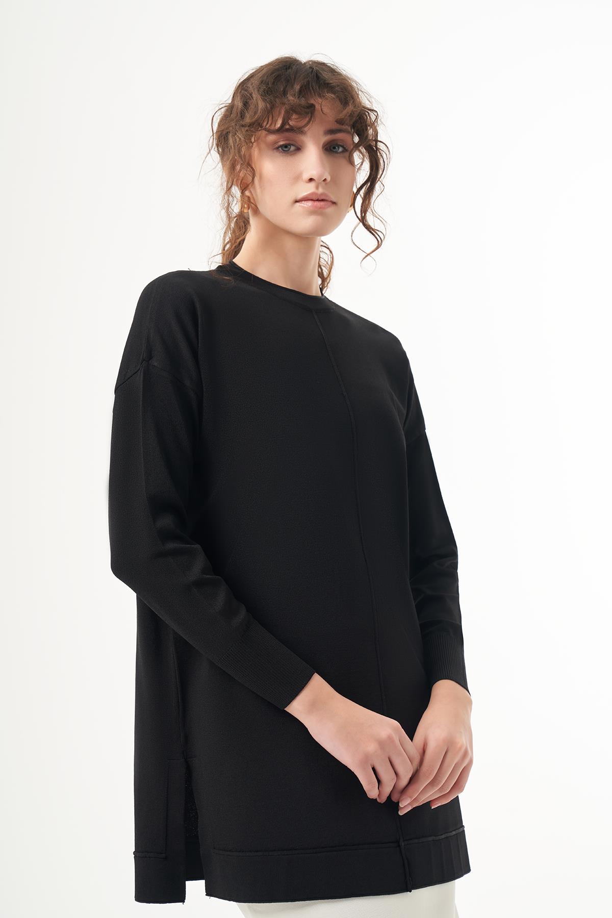 Nuss Merserize Kısa Tunik Bluz 1201 Siyah