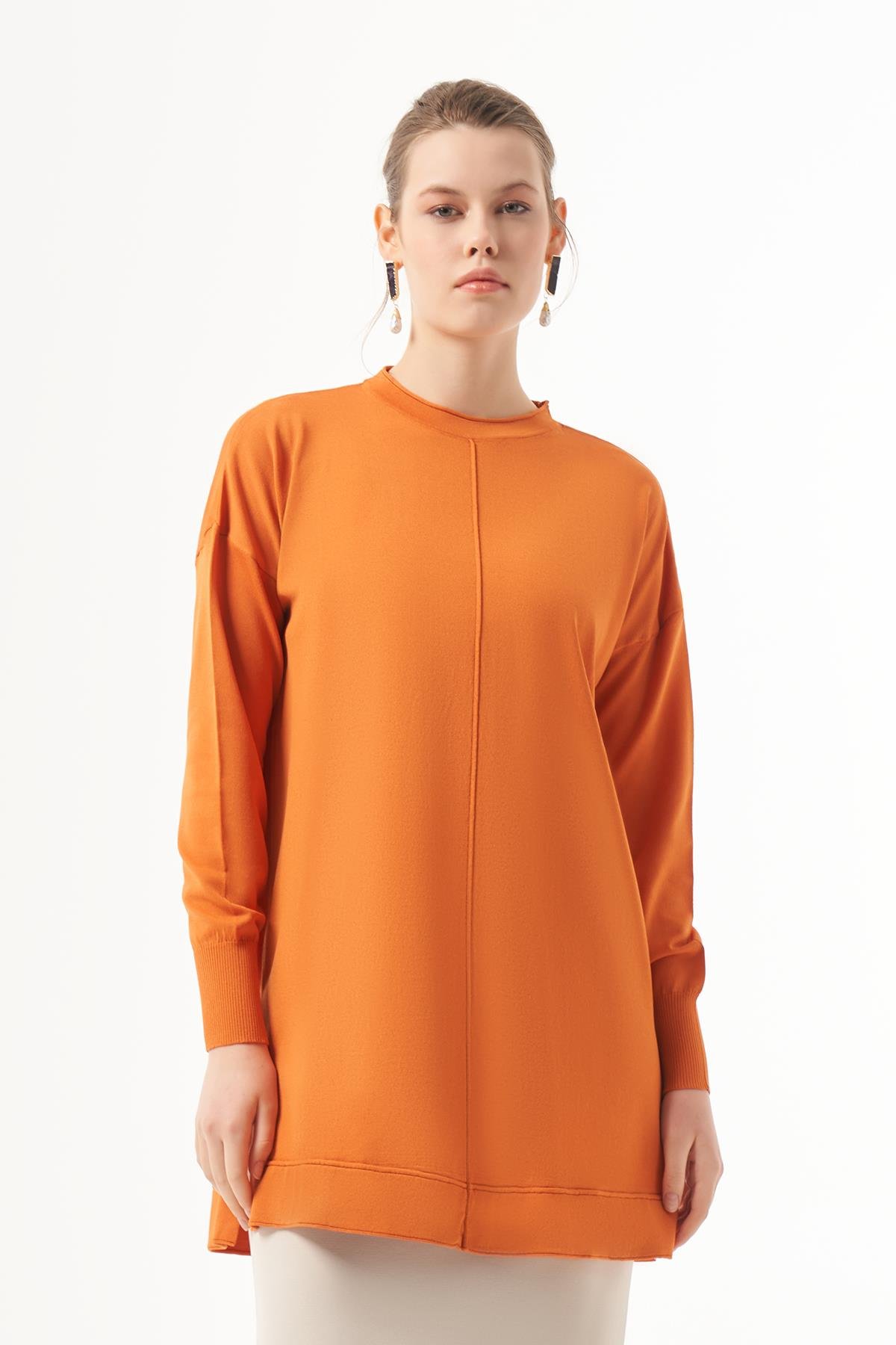 Nuss Merserize Kısa Tunik Bluz 1201 Turuncu