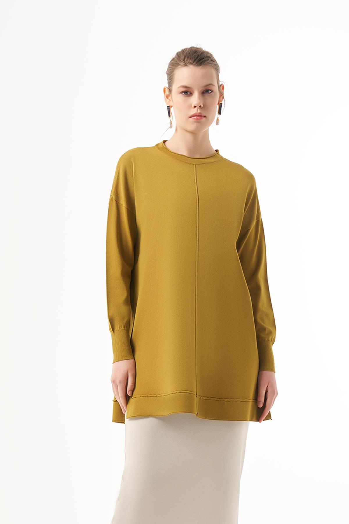 Nuss Merserize Kısa Tunik Bluz 1201 Zeytinyağı Yeşili