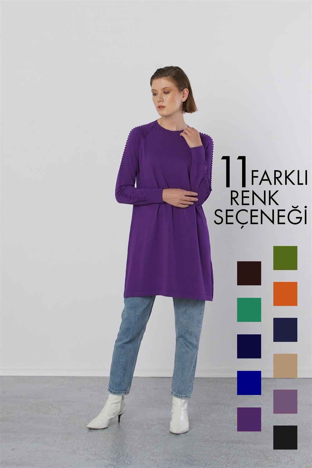 Nuss Merserize Kol Detaylı Biriktirme Tunik NS-23Y-928TNK Renkli