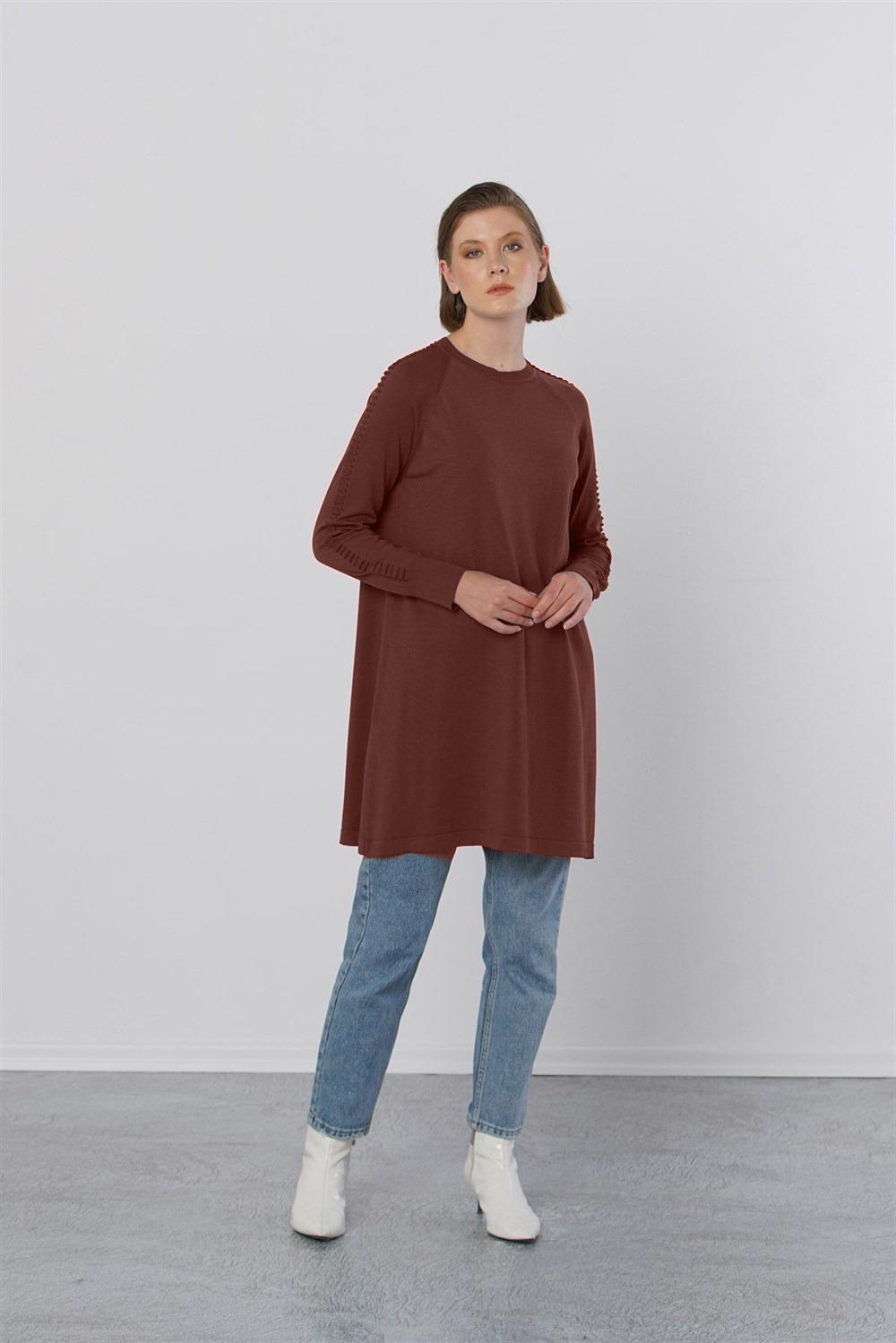 Nuss Merserize Kol Detaylı Biriktirme Tunik 928 Taba