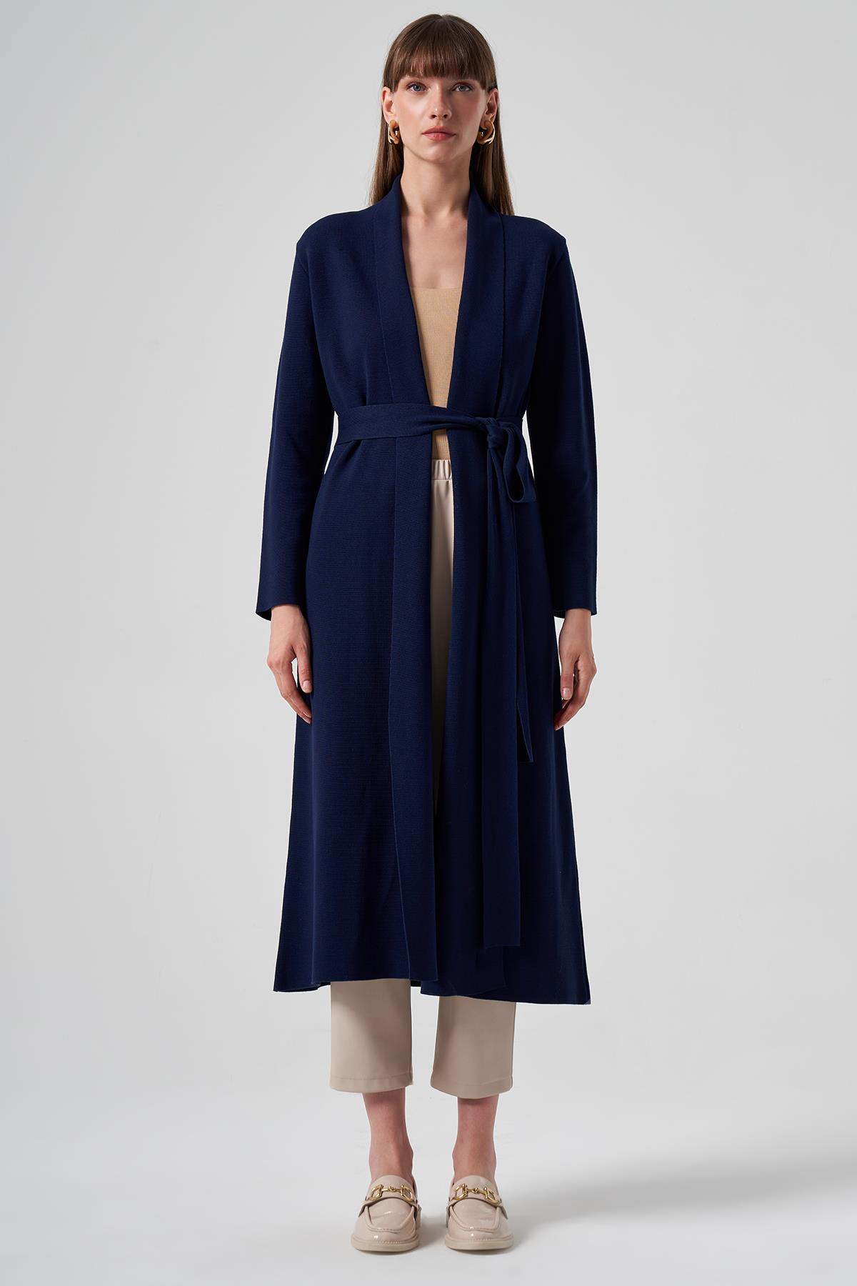 Nuss Merserize Örme Triko Uzun Hırka 7008 Lacivert