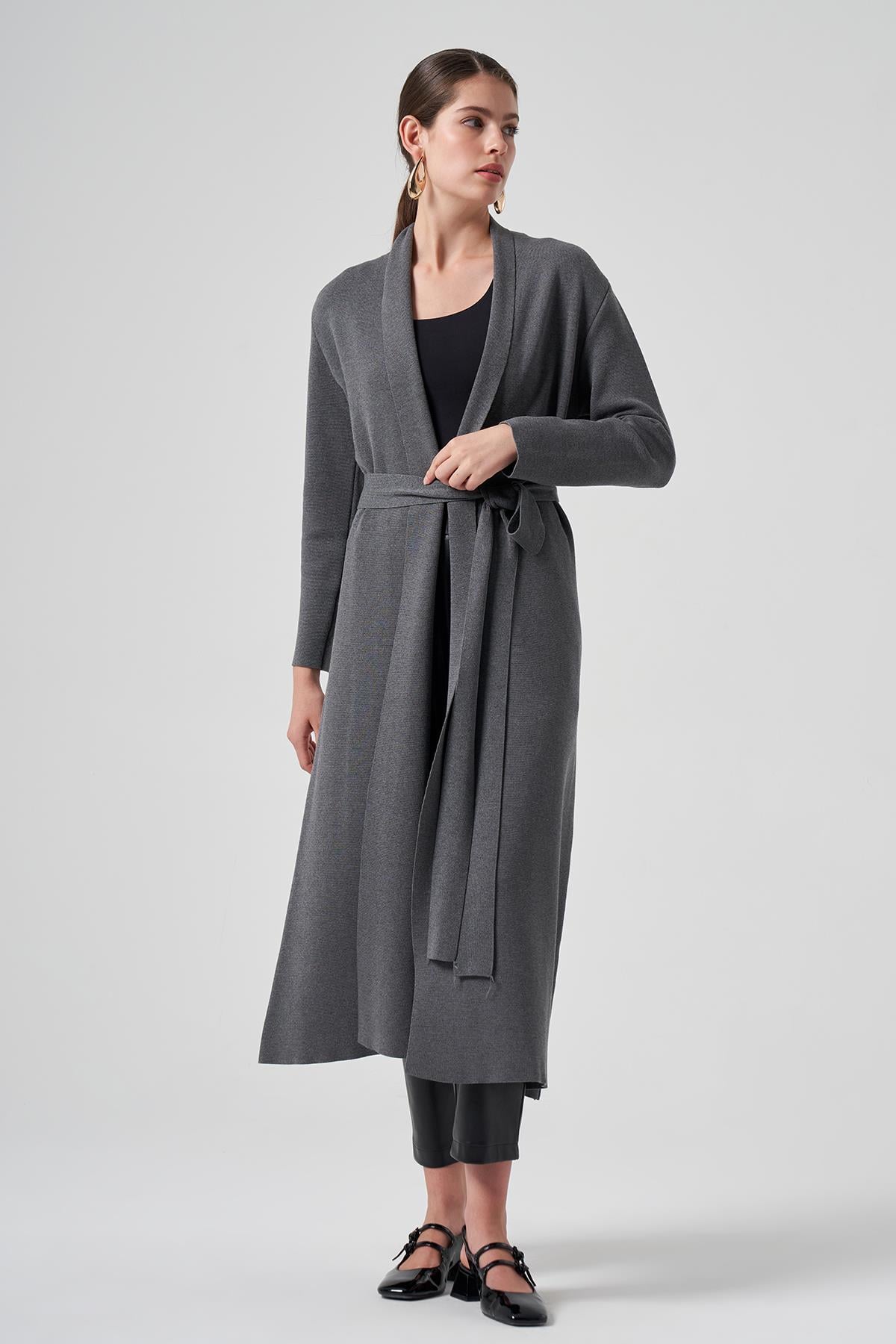 Nuss Merserize Örme Triko Uzun Hırka 7008 Antrasit