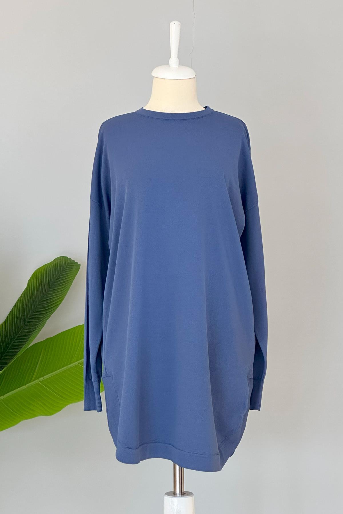 Nuss Merserize Oval Kesim Tunik 1200 Mavi