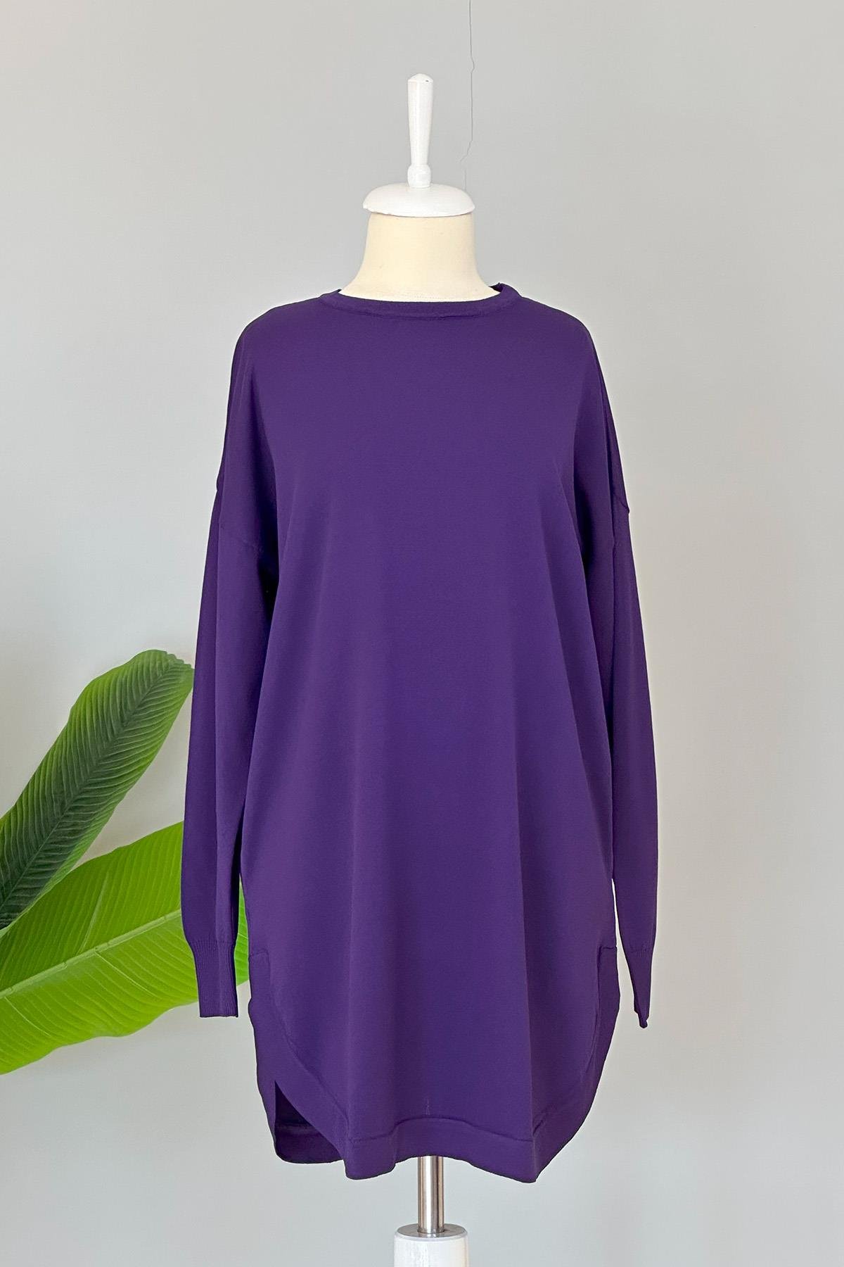 Nuss Merserize Oval Kesim Tunik 1200 Mor