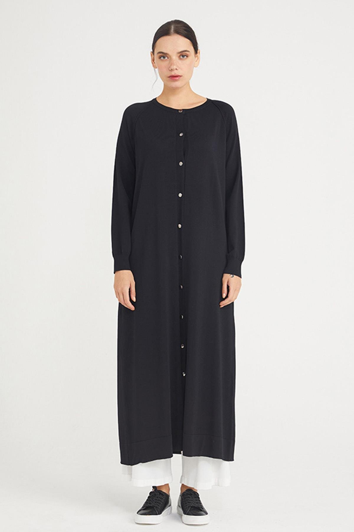 Nuss Merserize Tam Boy Triko Uzun Boy Hırka 512 Siyah