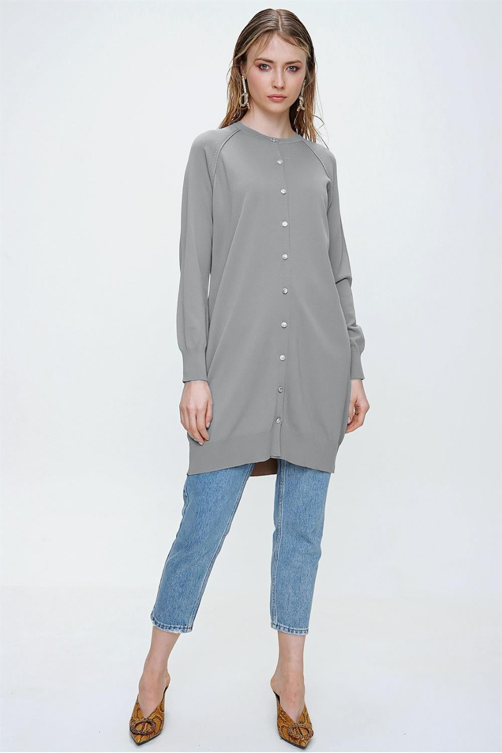 Nuss Merserize Triko Hırka Orta Boy H-300 Gri