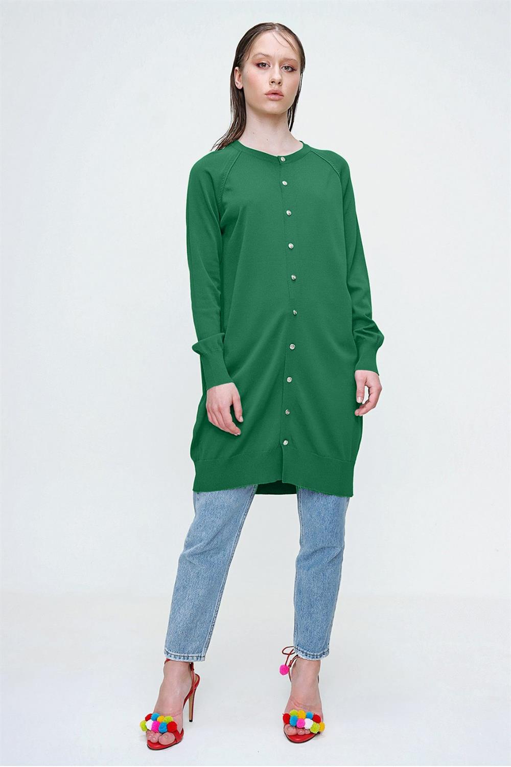 Nuss Merserize Triko Hırka Orta Boy H-300 Yeşil