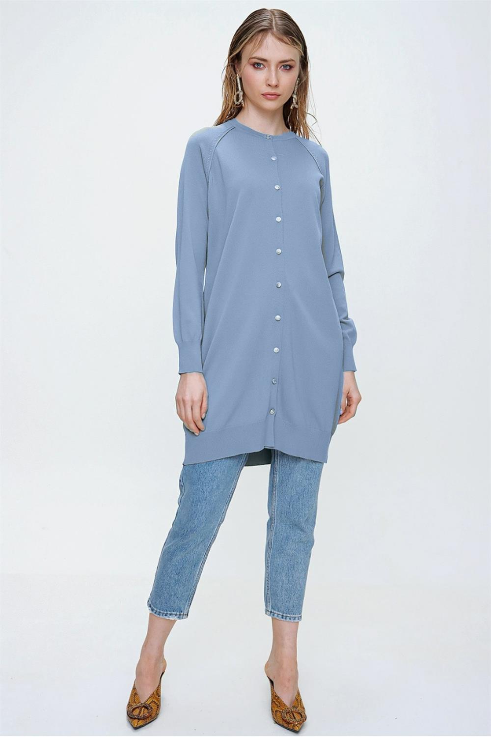 Nuss Merserize Triko Hırka Orta Boy H-300 Mavi