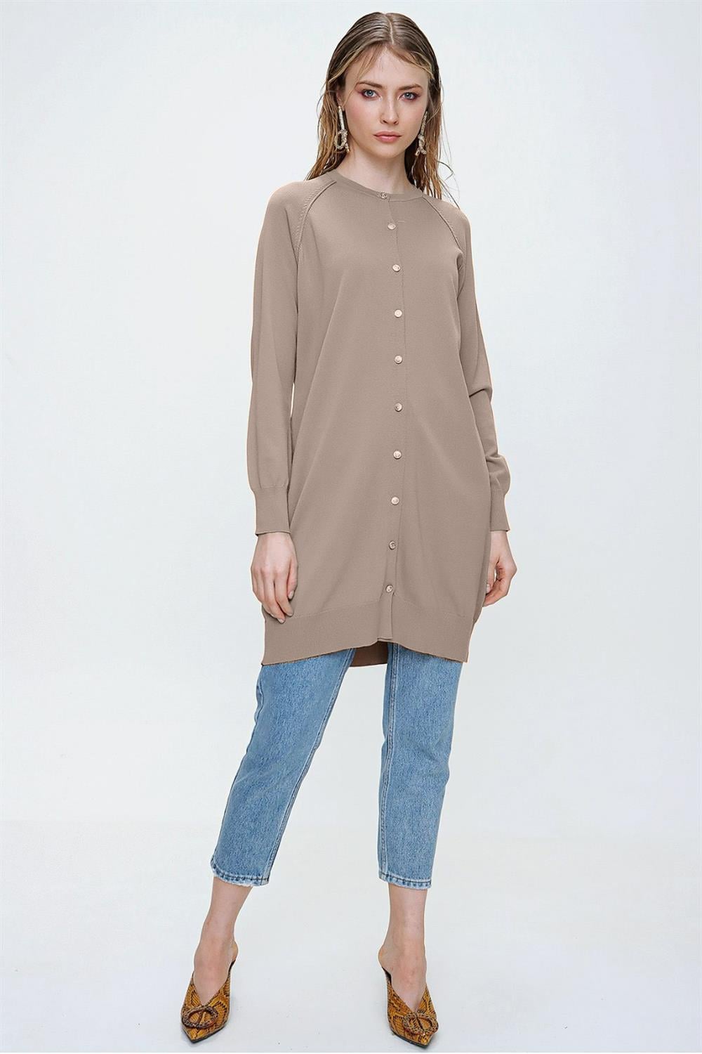 Nuss Merserize Triko Hırka Orta Boy H-300 Vizon