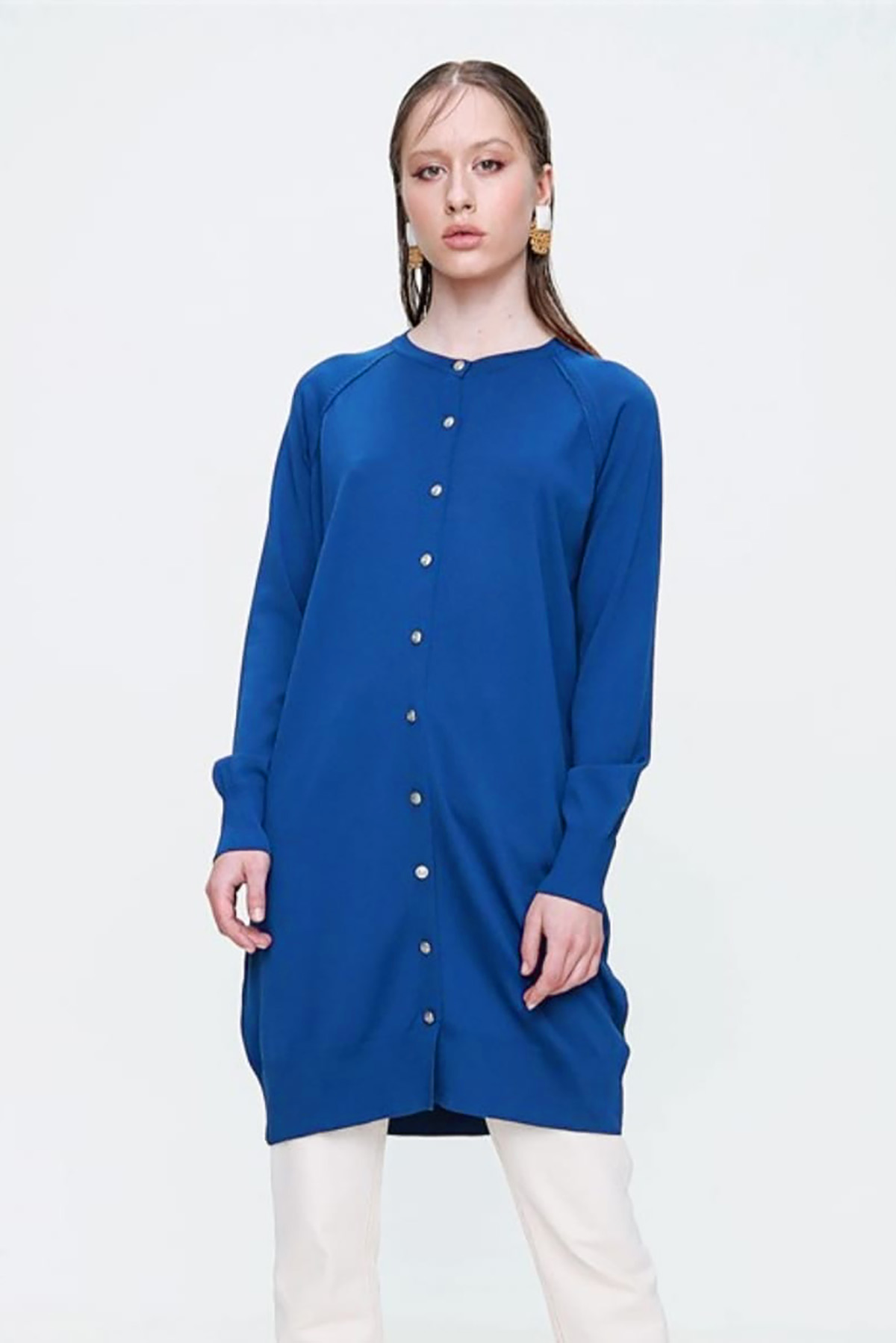 Nuss Merserize Triko Hırka Orta Boy H-300 Mavi