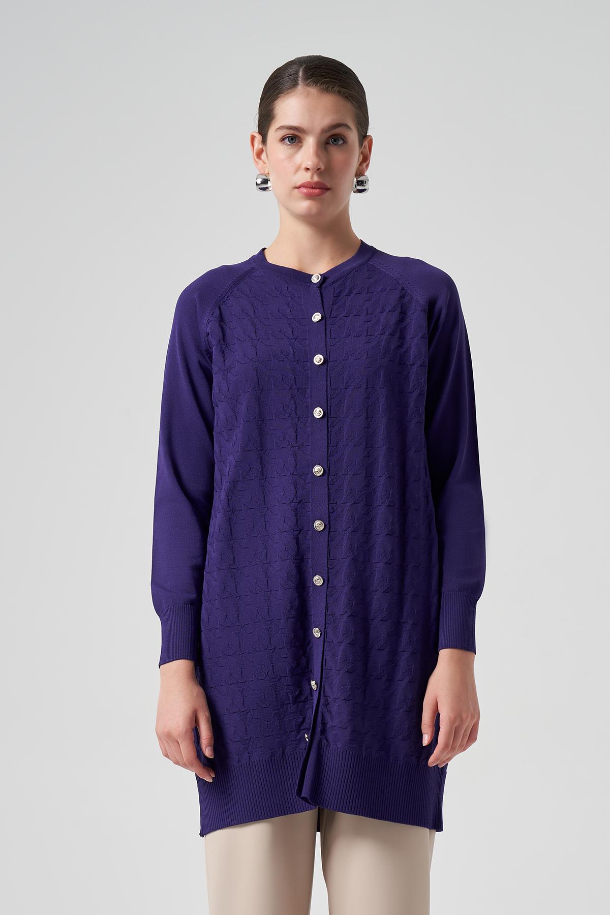 Nuss Merserize Triko Kazayağı Hırka 1111 Mor