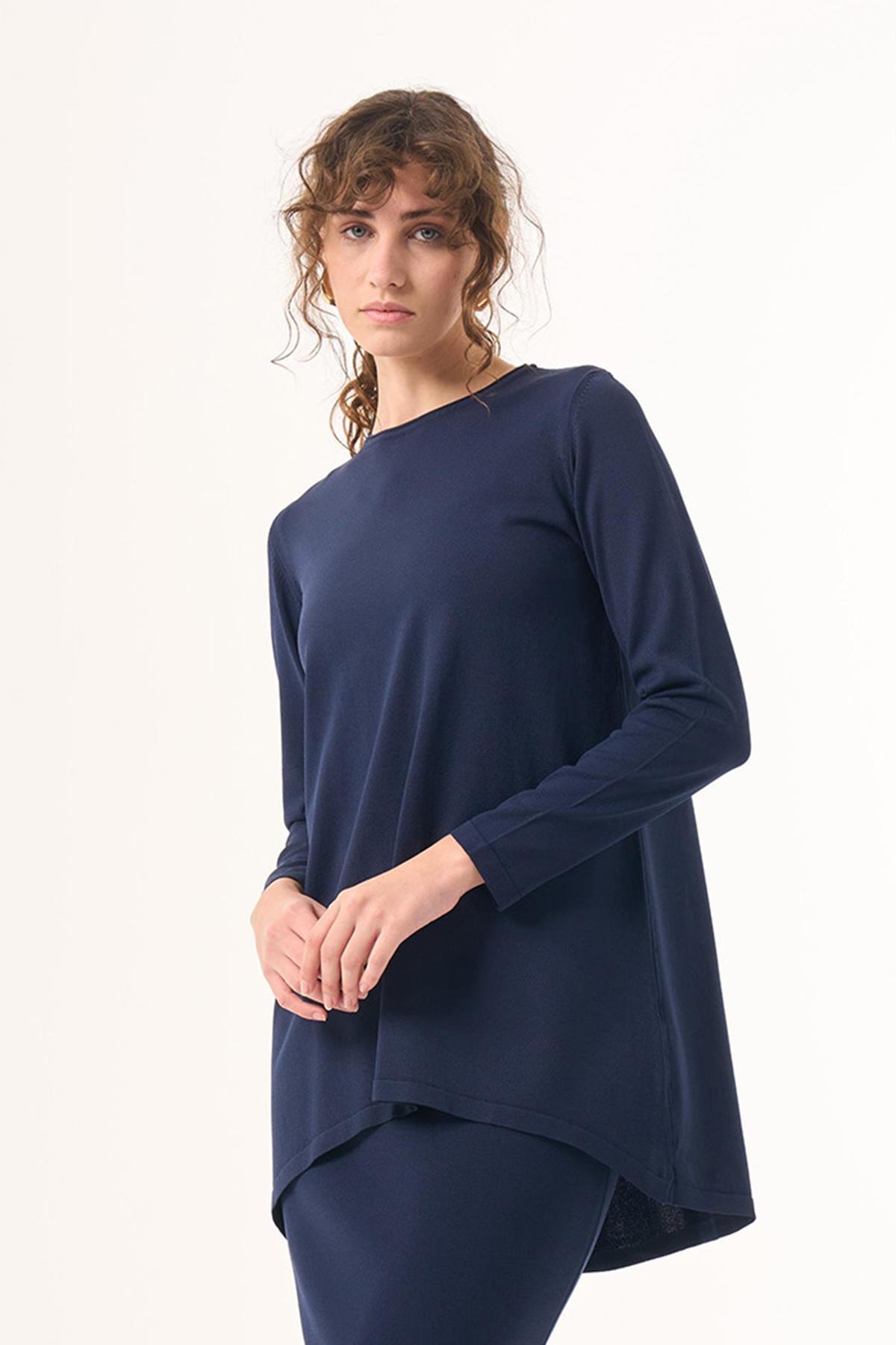 Nuss Merserize Triko Oval Kesim Tunik 029 Lacivert