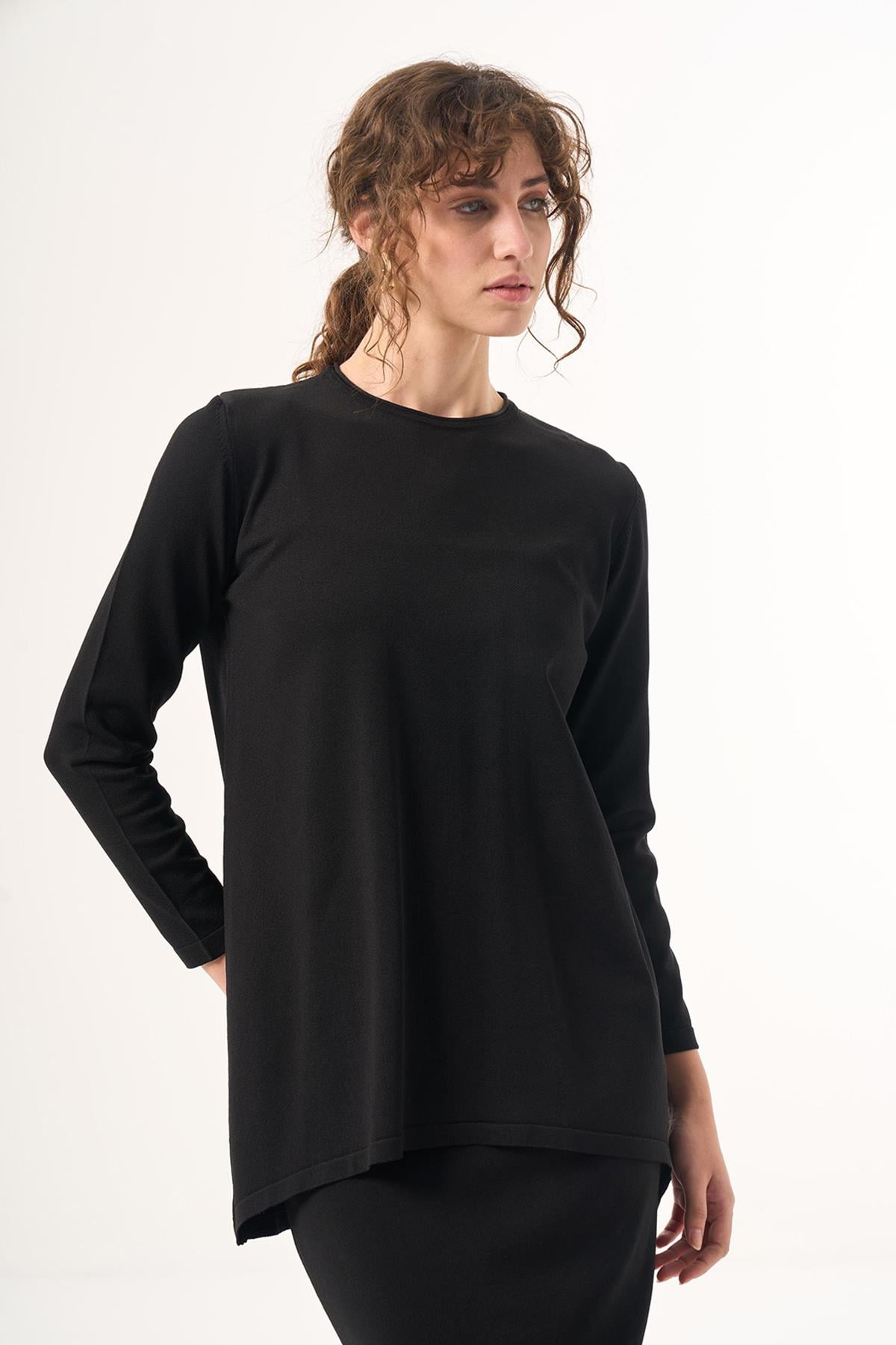 Nuss Merserize Triko Oval Kesim Tunik 029 Siyah