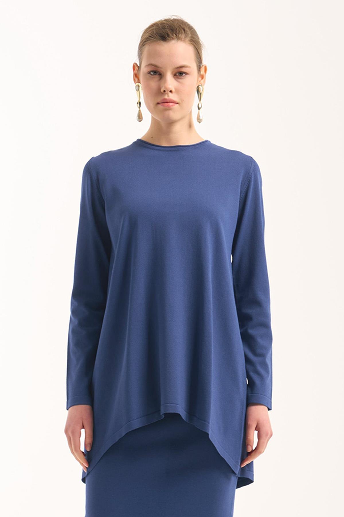 Nuss Merserize Triko Oval Kesim Tunik 029 İndigo