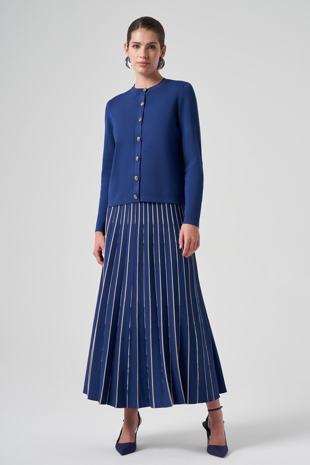 Nuss Merserize Triko Pilise Etekli Hırka Takım 1311 İndigo