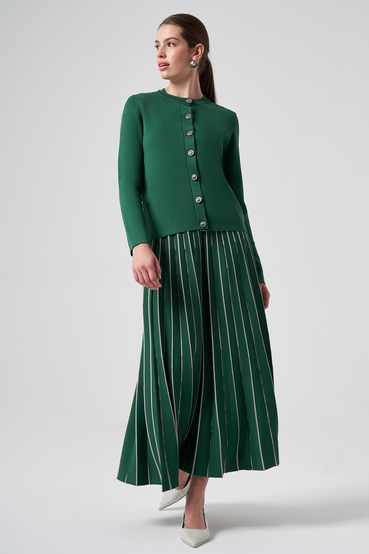 Nuss Merserize Triko Pilise Etekli Hırka Takım 1311 Zümrüt