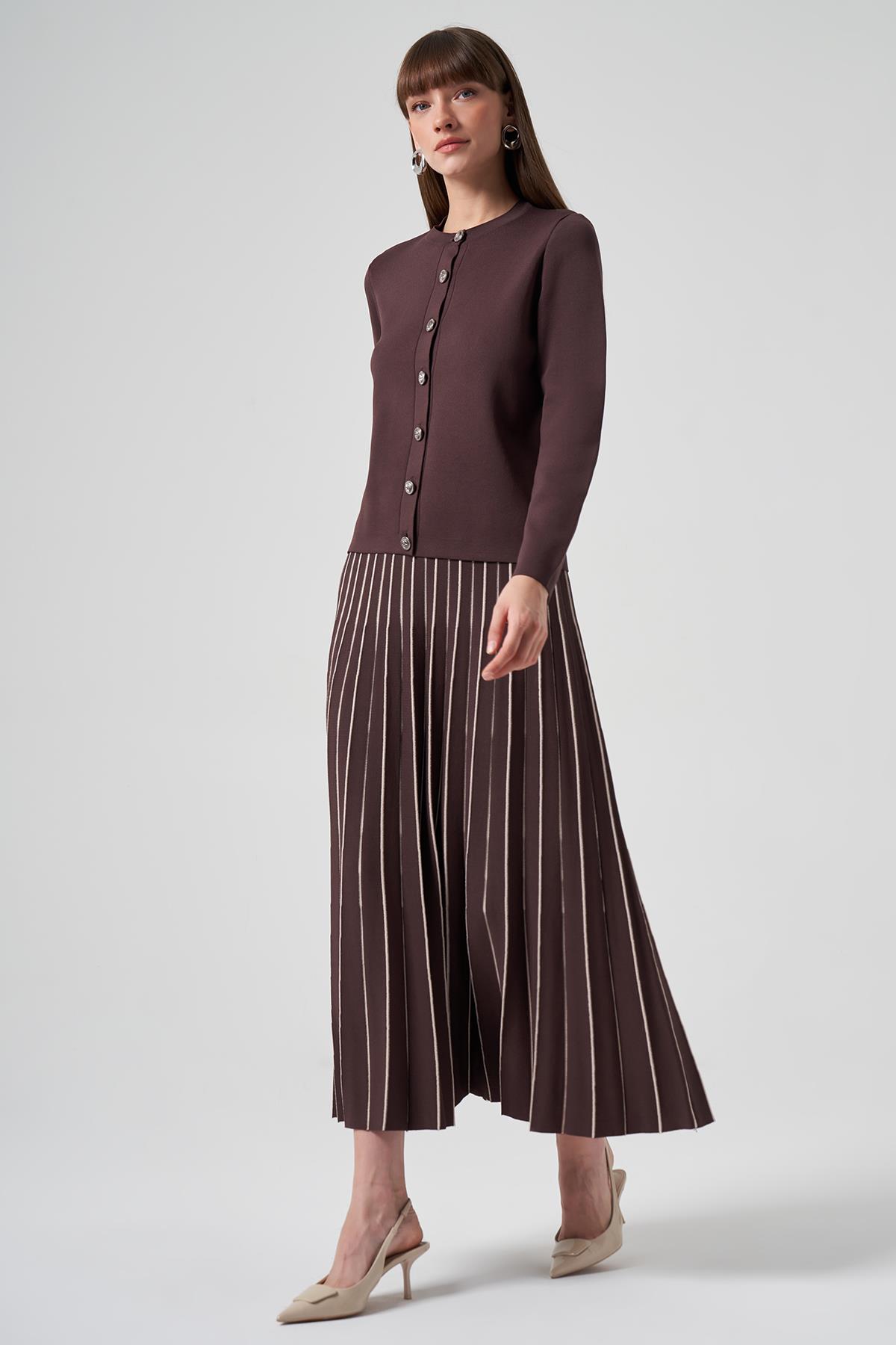 Nuss Merserize Triko Pilise Etekli Hırka Takım 1311 Kahverengi