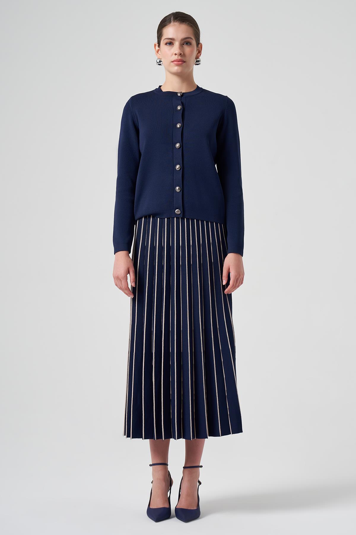 Nuss Merserize Triko Pilise Etekli Hırka Takım 1311 Lacivert