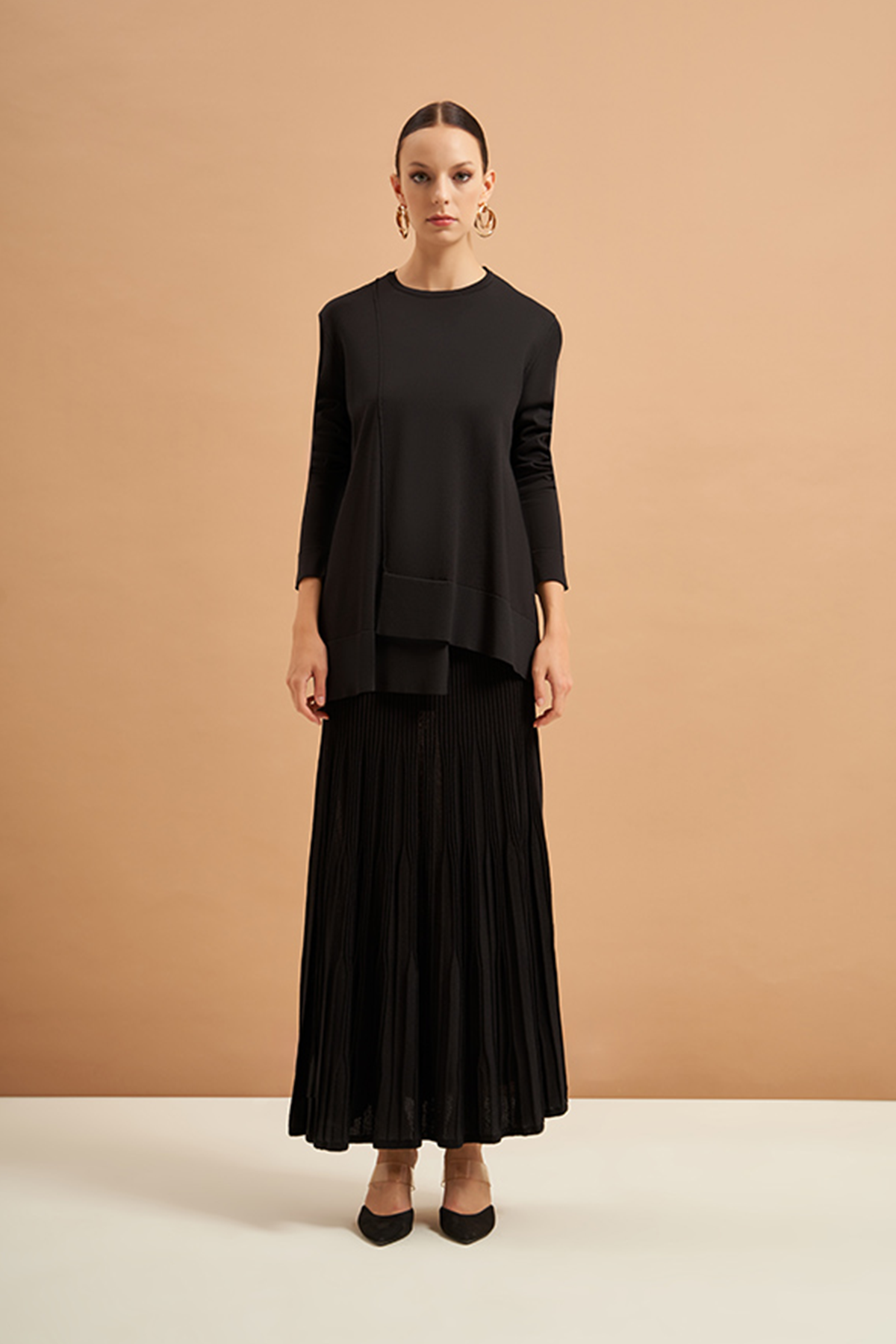 Nuss Merserize Tunik Detaylı Triko Etekli Takım NS-22Y-703TKM Siyah