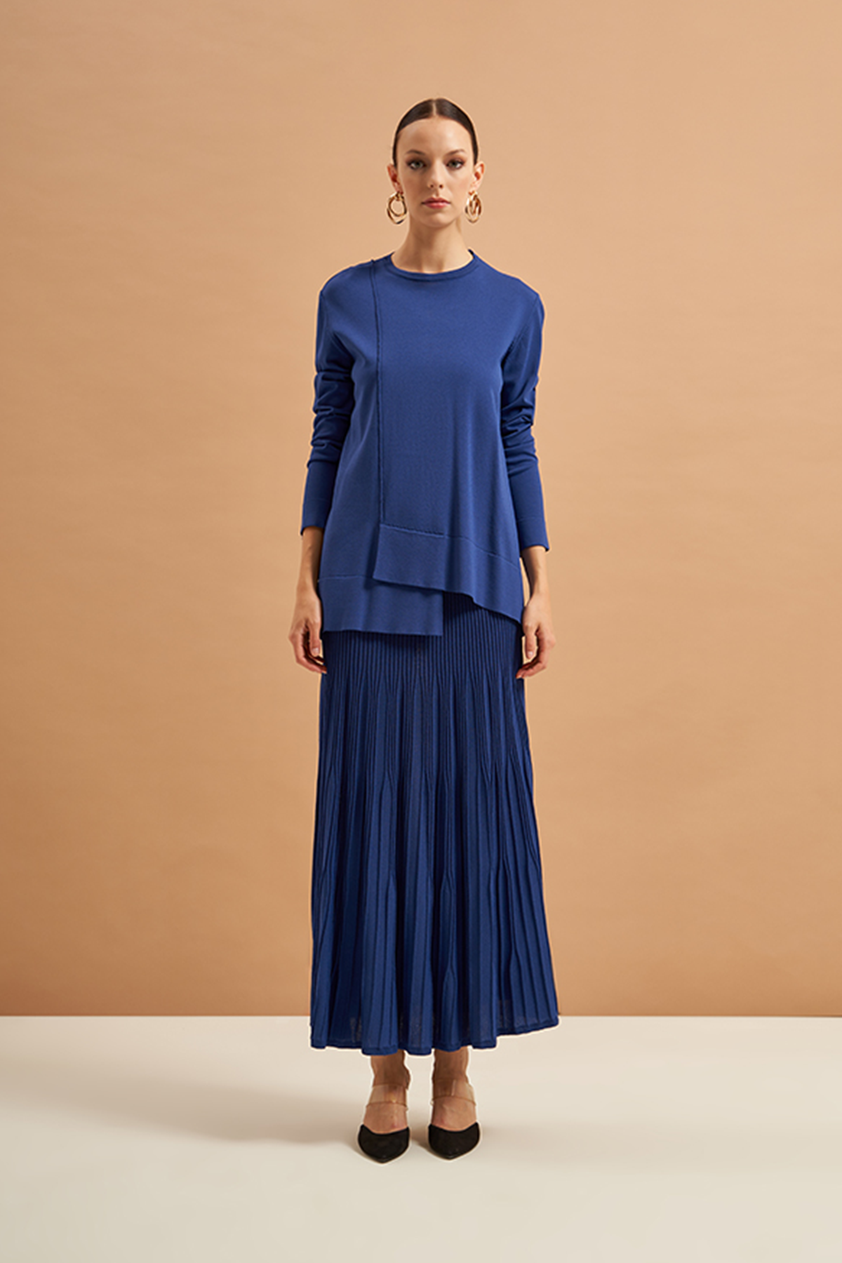 Nuss Merserize Tunik Detaylı Triko Etekli Takım NS-22Y-703TKM Saks